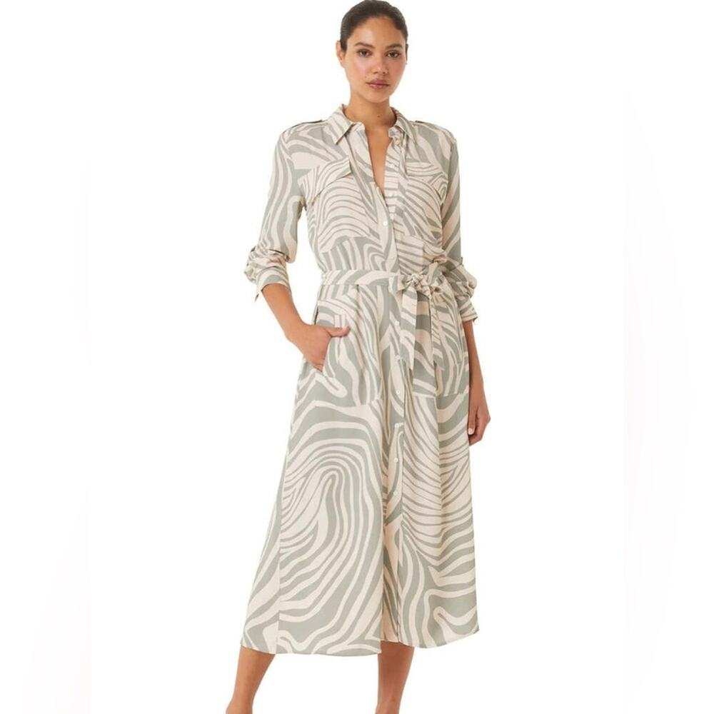 MISA Los Angeles Montana Zebra Shirt Dress Size XS Neutral Print Midi NEW - Picture 2 of 10